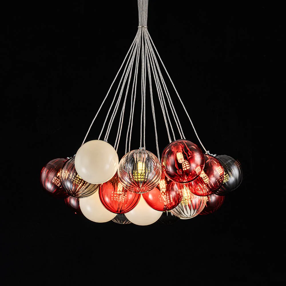 Pop Art Red Orange Hue Cluster Glass Globe Bubble Chandelier - Image 10