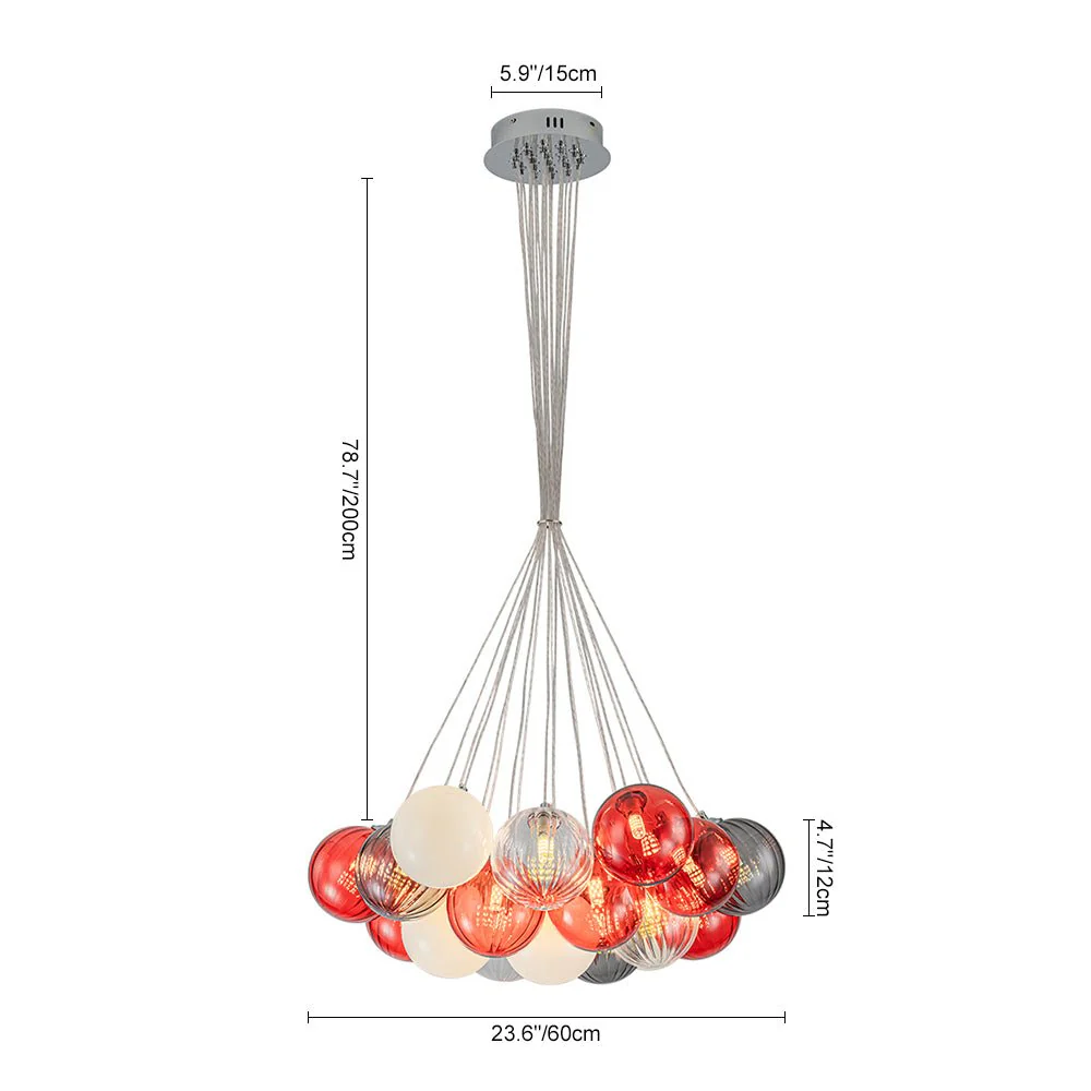 Pop Art Red Orange Hue Cluster Glass Globe Bubble Chandelier - Image 11