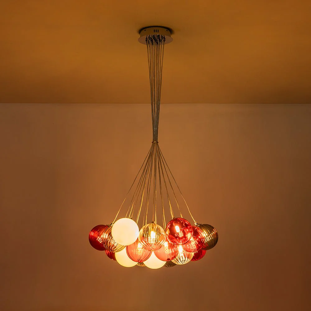 Pop Art Red Orange Hue Cluster Glass Globe Bubble Chandelier - Image 12