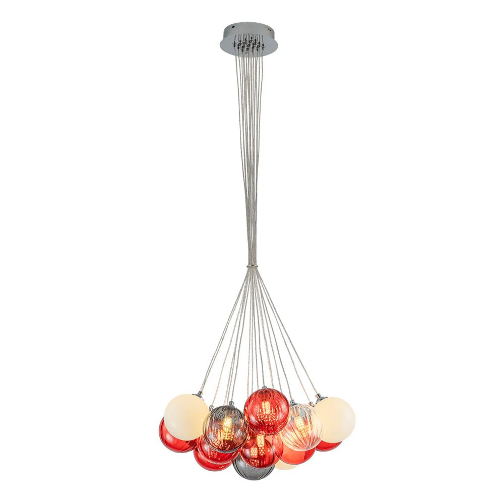 Pop Art Red Orange Hue Cluster Glass Globe Bubble Chandelier - Image 13