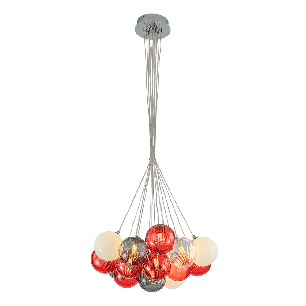 Pop Art Red Orange Hue Cluster Glass Globe Bubble Chandelier - Image 14