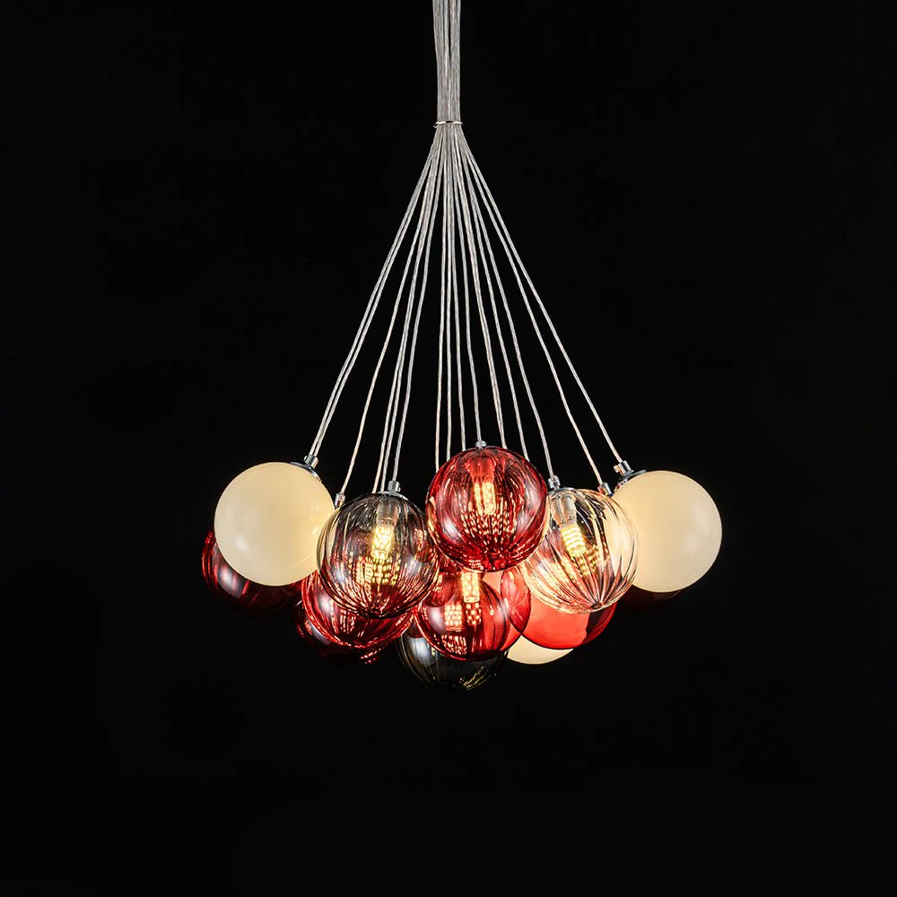 Pop Art Red Orange Hue Cluster Glass Globe Bubble Chandelier - Image 16