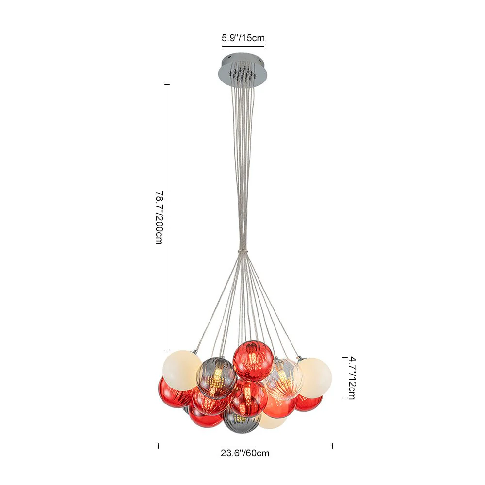 Pop Art Red Orange Hue Cluster Glass Globe Bubble Chandelier - Image 17