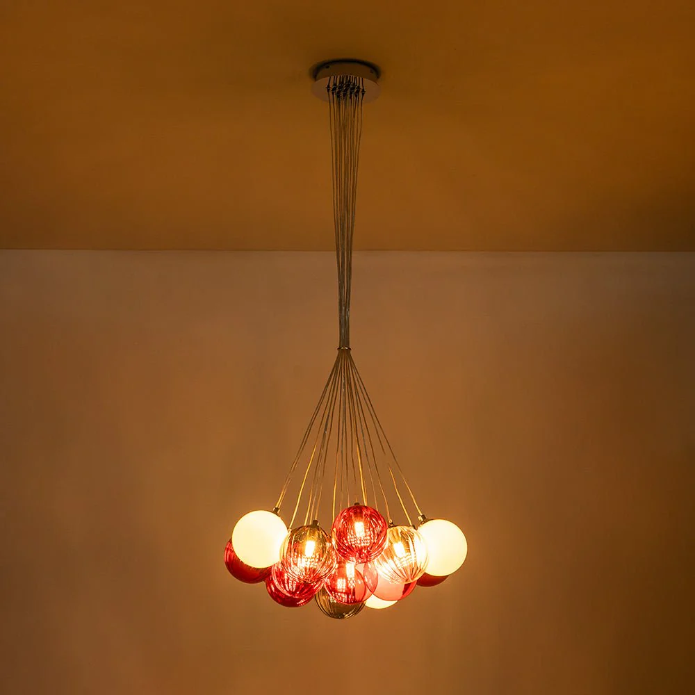 Pop Art Red Orange Hue Cluster Glass Globe Bubble Chandelier - Image 18
