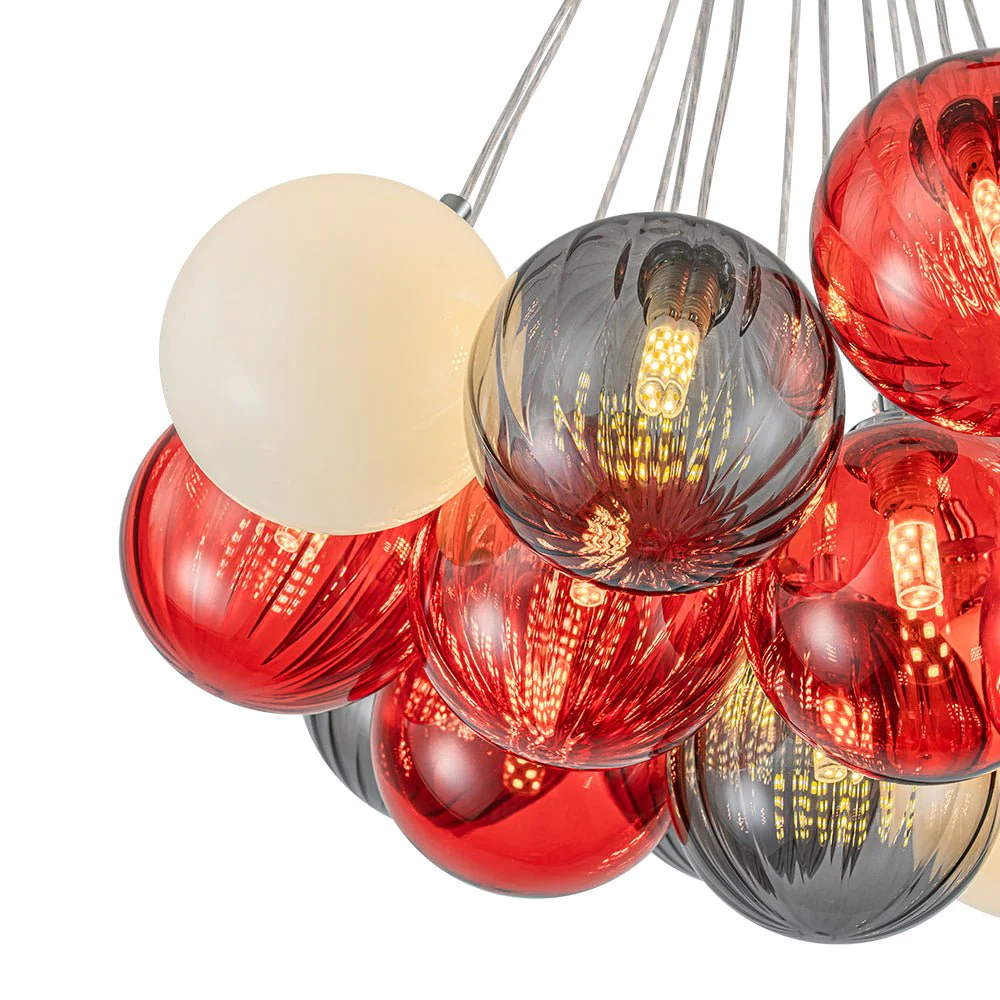 Pop Art Red Orange Hue Cluster Glass Globe Bubble Chandelier - Image 19