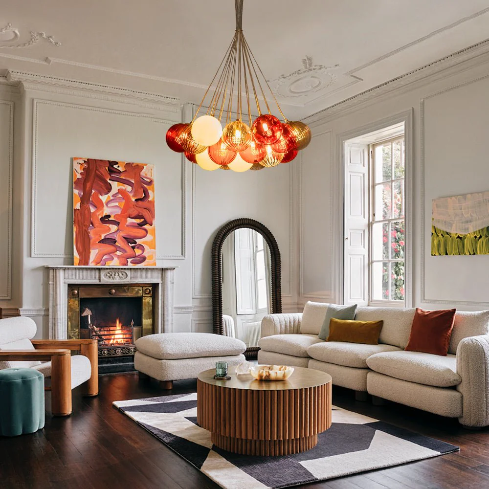 Pop Art Red Orange Hue Cluster Glass Globe Bubble Chandelier - Image 2