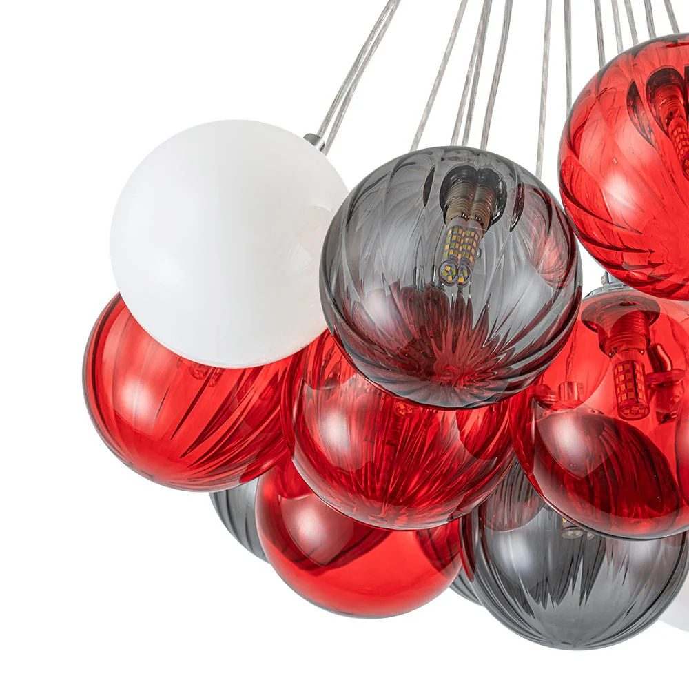 Pop Art Red Orange Hue Cluster Glass Globe Bubble Chandelier - Image 20