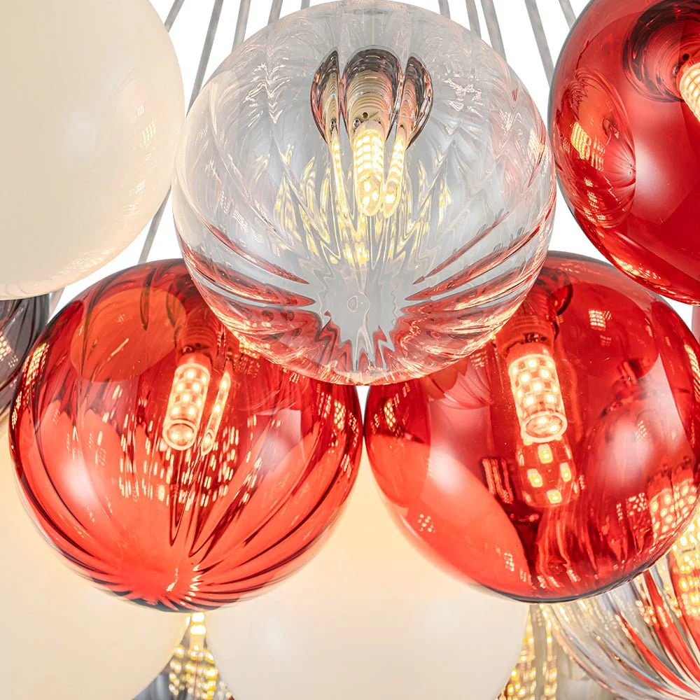 Pop Art Red Orange Hue Cluster Glass Globe Bubble Chandelier - Image 21