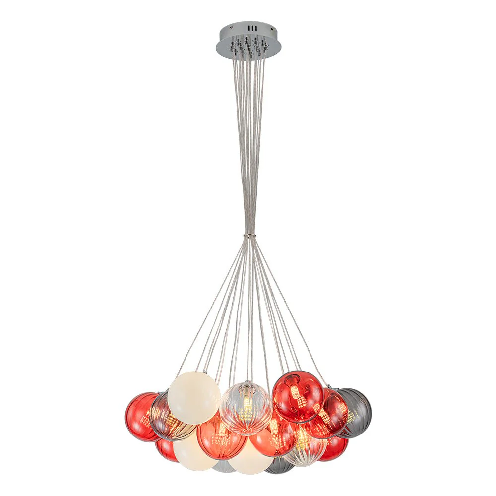 Pop Art Red Orange Hue Cluster Glass Globe Bubble Chandelier - Image 4