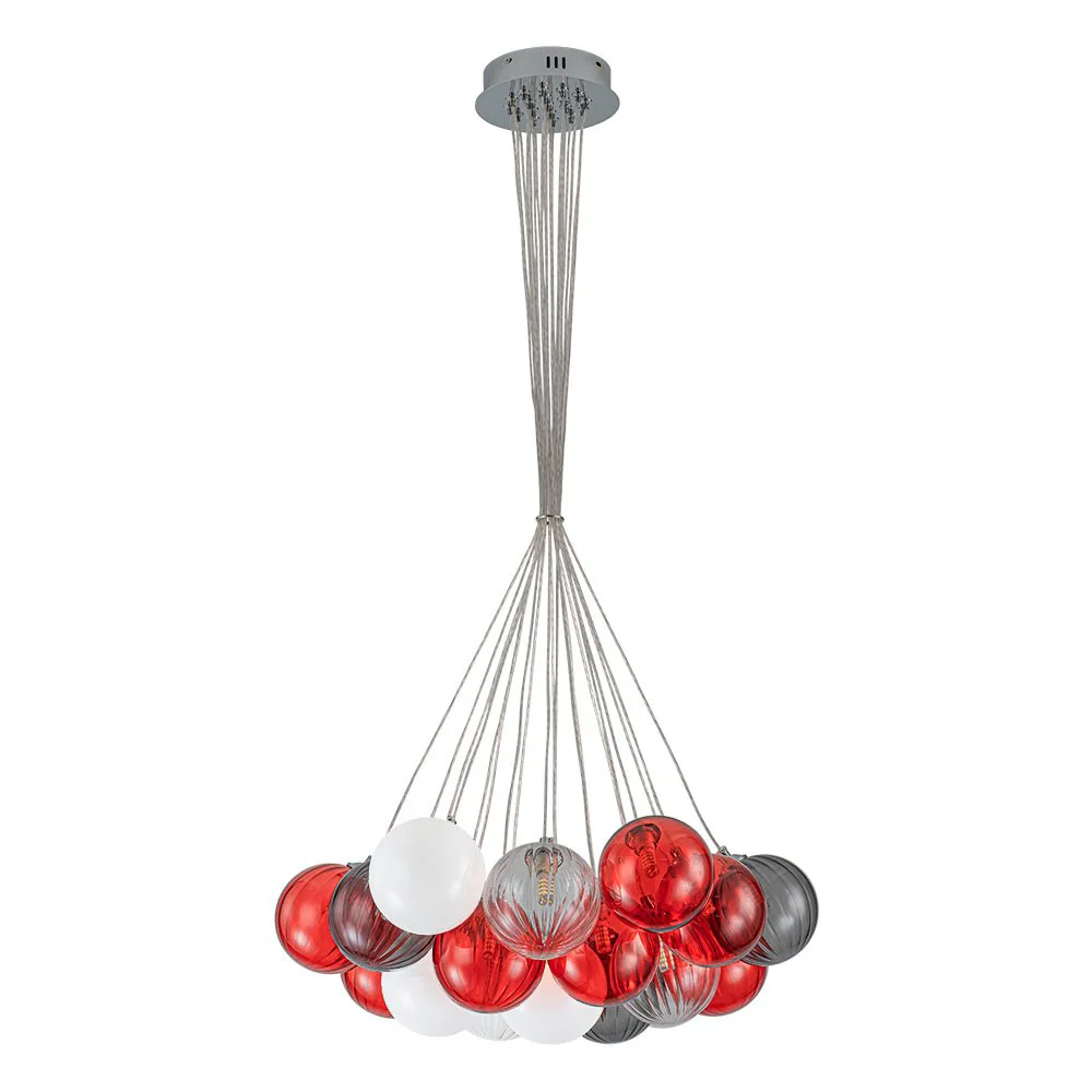 Pop Art Red Orange Hue Cluster Glass Globe Bubble Chandelier - Image 5