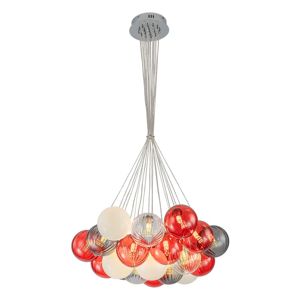 Pop Art Red Orange Hue Cluster Glass Globe Bubble Chandelier - Image 6