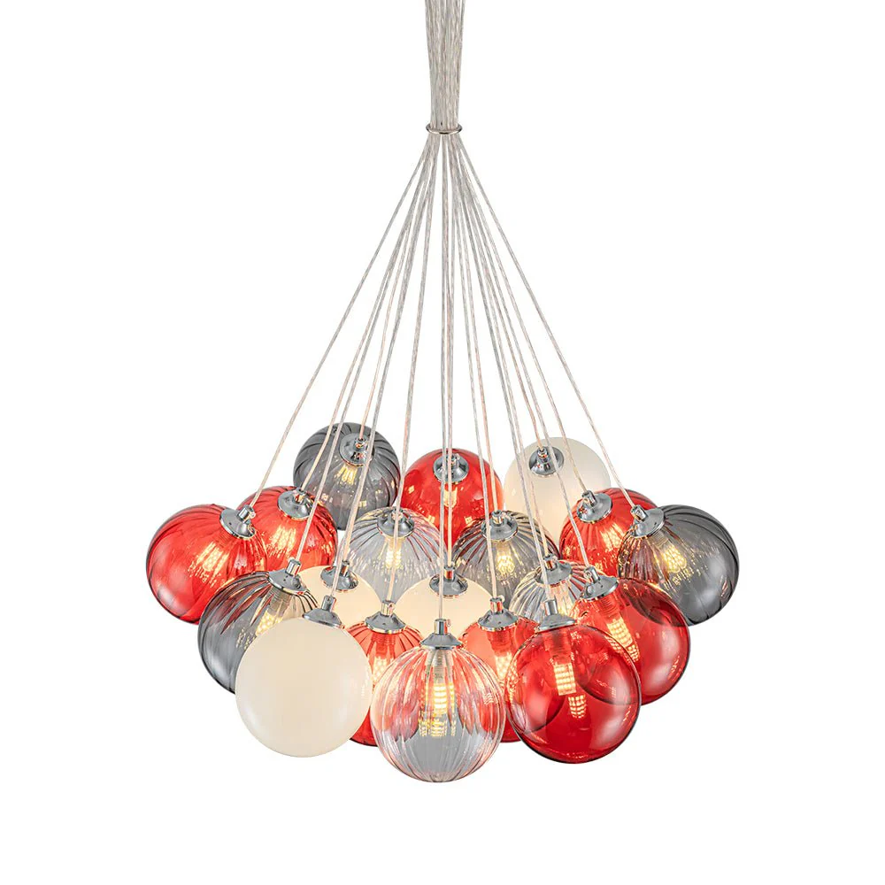 Pop Art Red Orange Hue Cluster Glass Globe Bubble Chandelier - Image 9