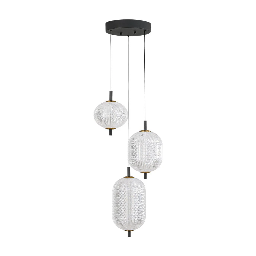 Prismatic Glass Dimmable LED 3-Light Cluster Round Pendant - Image 10