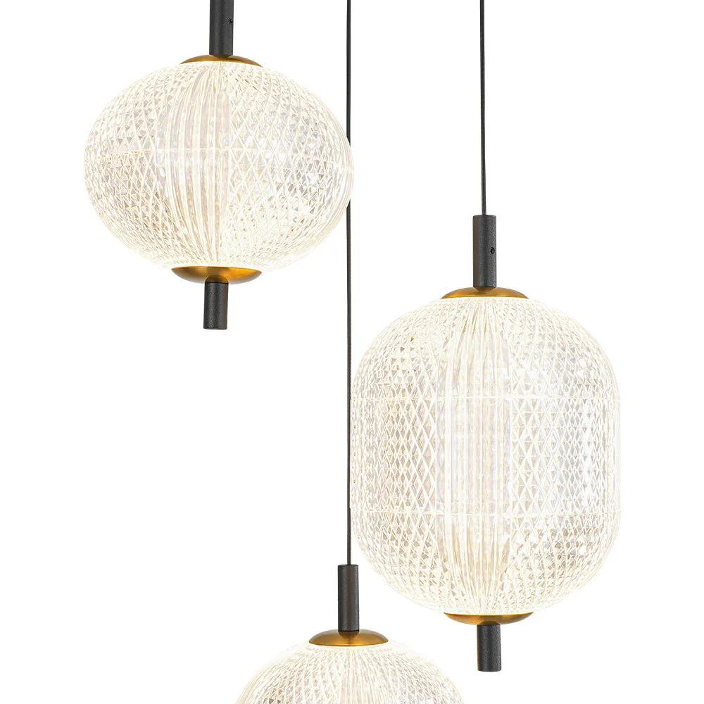 Prismatic Glass Dimmable LED 3-Light Cluster Round Pendant - Image 11