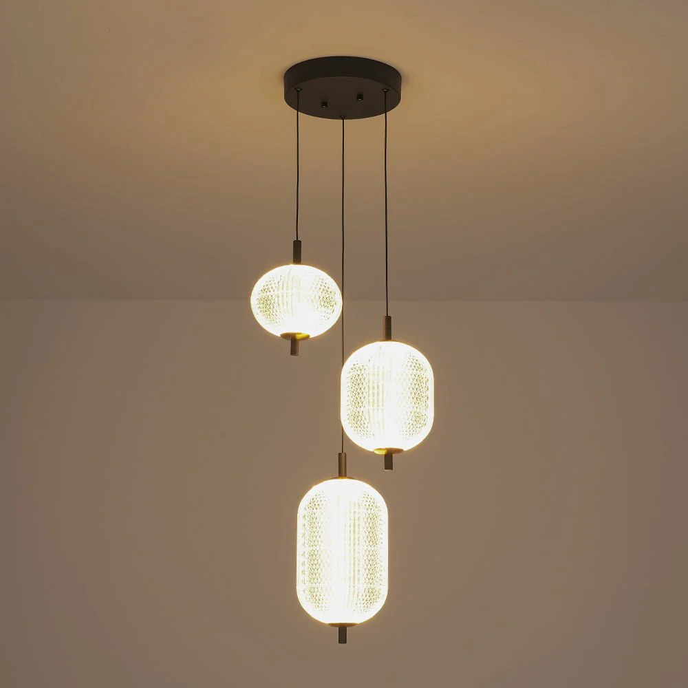 Prismatic Glass Dimmable LED 3-Light Cluster Round Pendant - Image 4