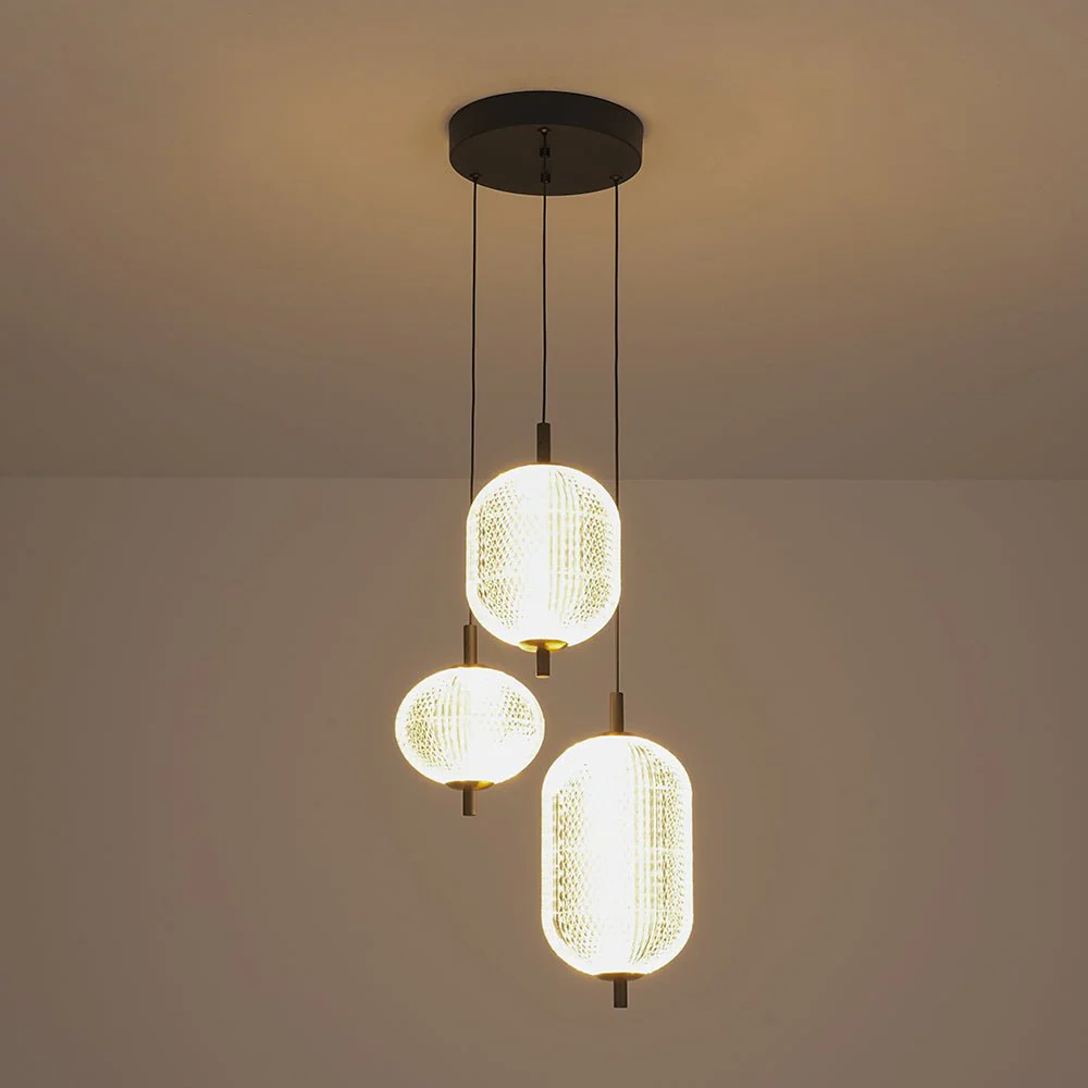 Prismatic Glass Dimmable LED 3-Light Cluster Round Pendant - Image 5