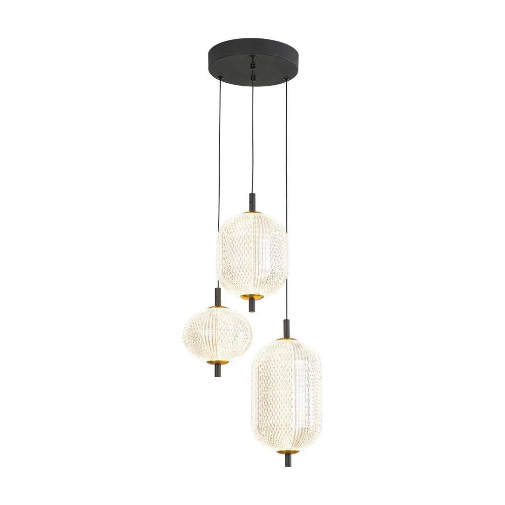 Prismatic Glass Dimmable LED 3-Light Cluster Round Pendant - Image 6