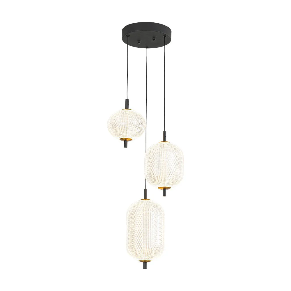 Prismatic Glass Dimmable LED 3-Light Cluster Round Pendant - Image 7