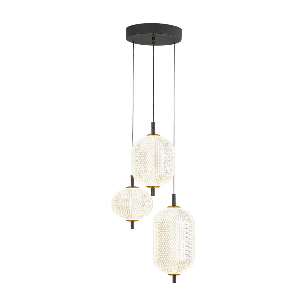 Prismatic Glass Dimmable LED 3-Light Cluster Round Pendant - Image 8