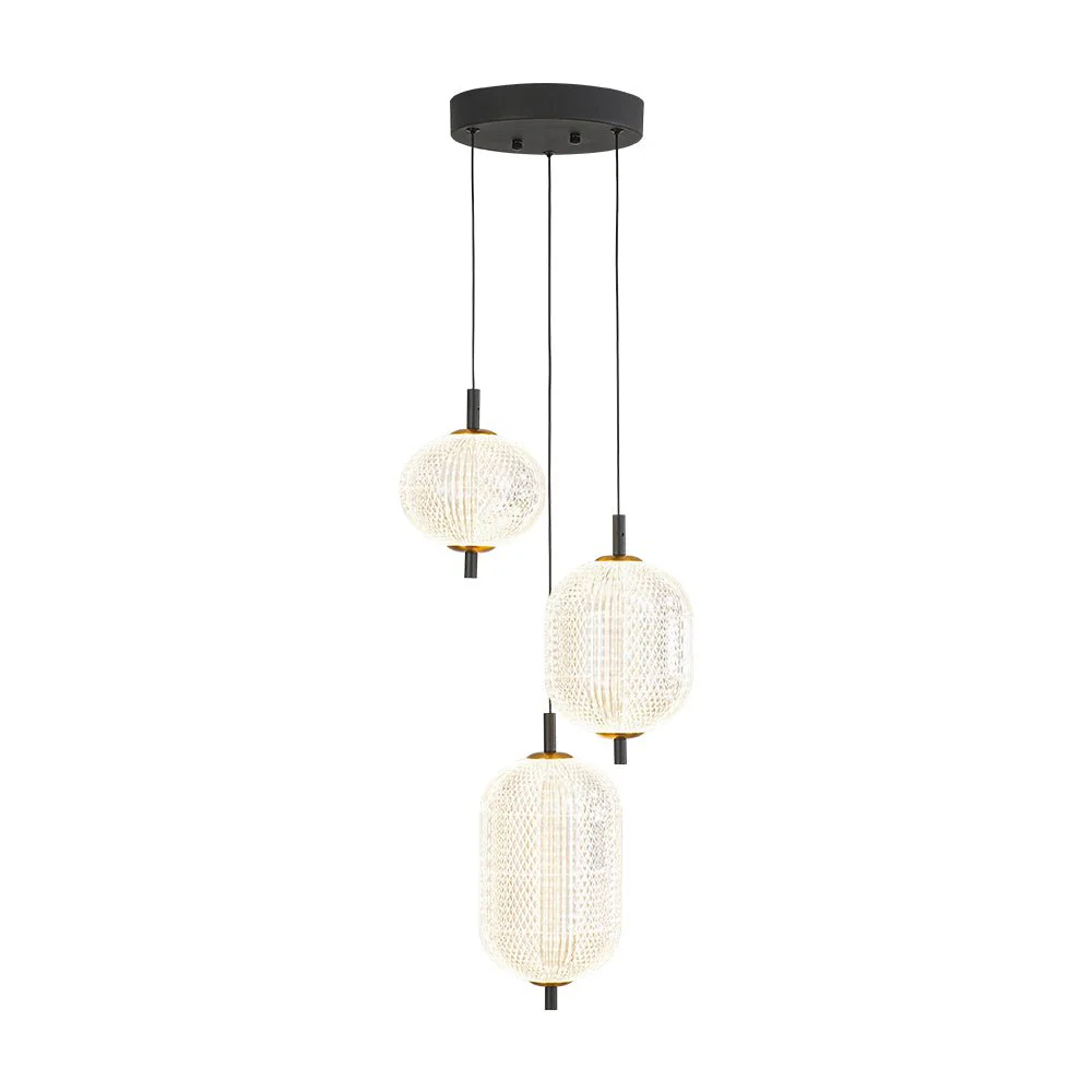 Prismatic Glass Dimmable LED 3-Light Cluster Round Pendant - Image 9