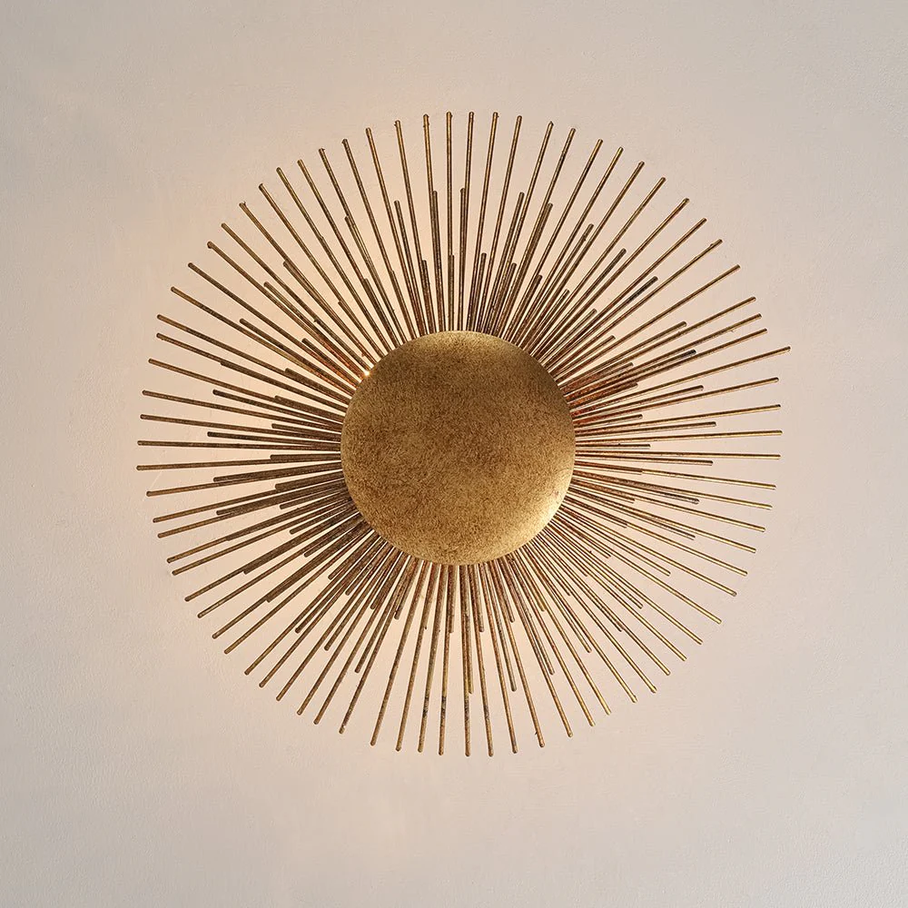 Radiant Antique Gild Gold Foiled Sunburst Round Semi Flush Mount - Image 10