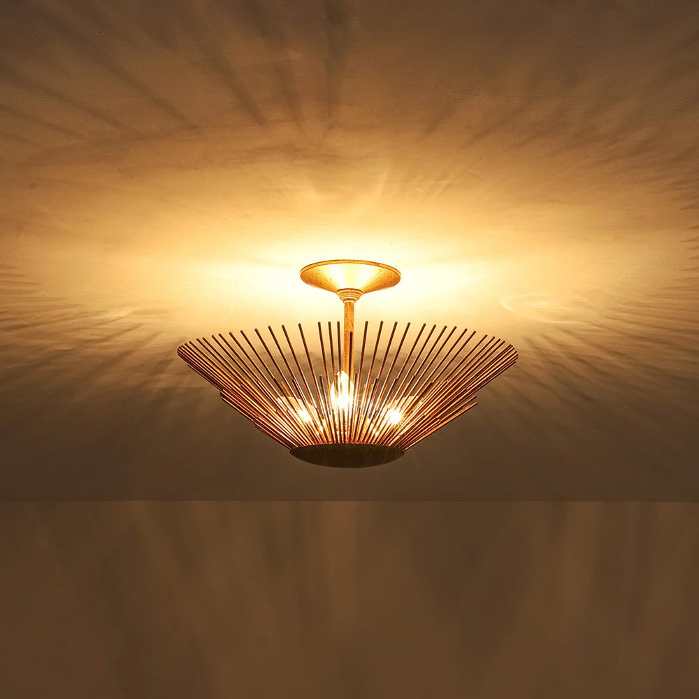 Radiant Antique Gild Gold Foiled Sunburst Round Semi Flush Mount - Image 12