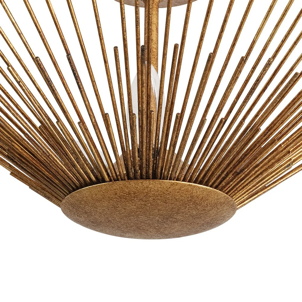 Radiant Antique Gild Gold Foiled Sunburst Round Semi Flush Mount - Image 13