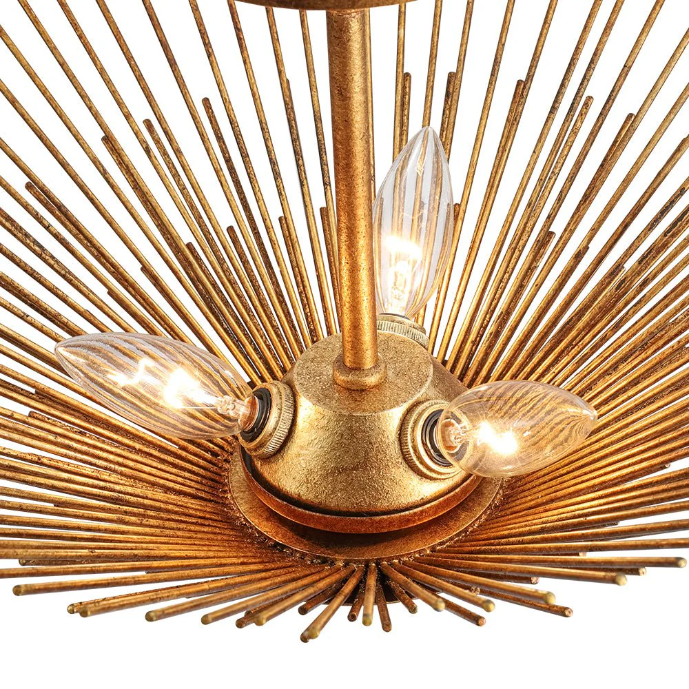 Radiant Antique Gild Gold Foiled Sunburst Round Semi Flush Mount - Image 14
