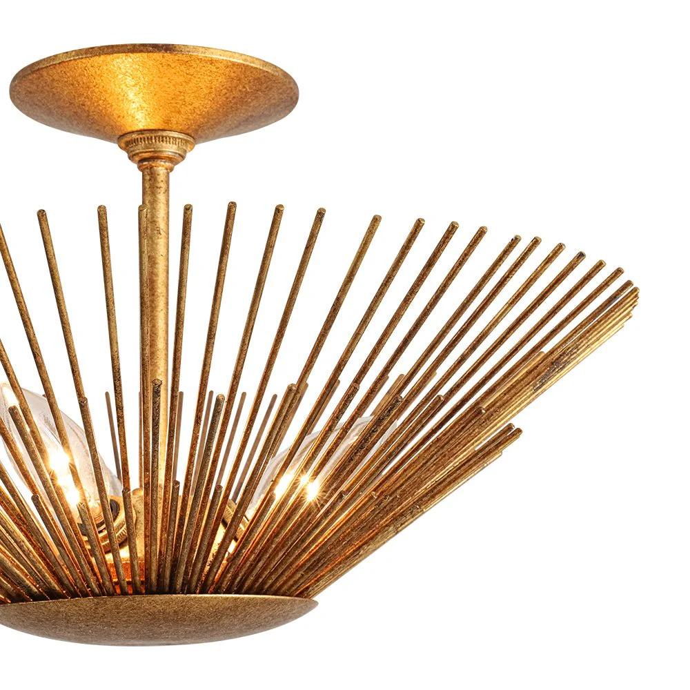 Radiant Antique Gild Gold Foiled Sunburst Round Semi Flush Mount - Image 15