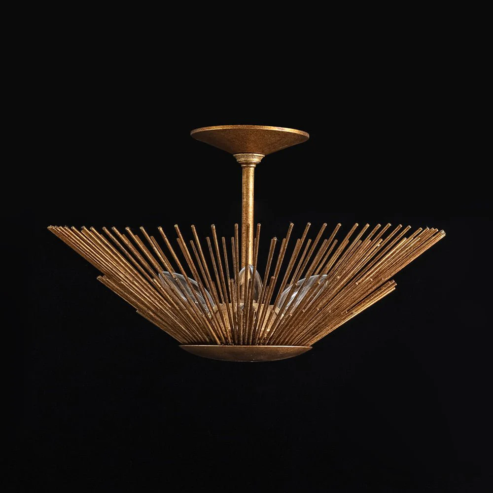 Radiant Antique Gild Gold Foiled Sunburst Round Semi Flush Mount - Image 4