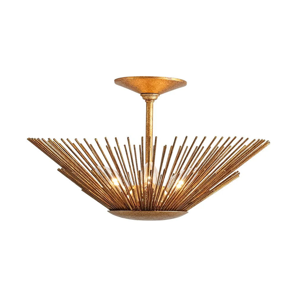 Radiant Antique Gild Gold Foiled Sunburst Round Semi Flush Mount - Image 6