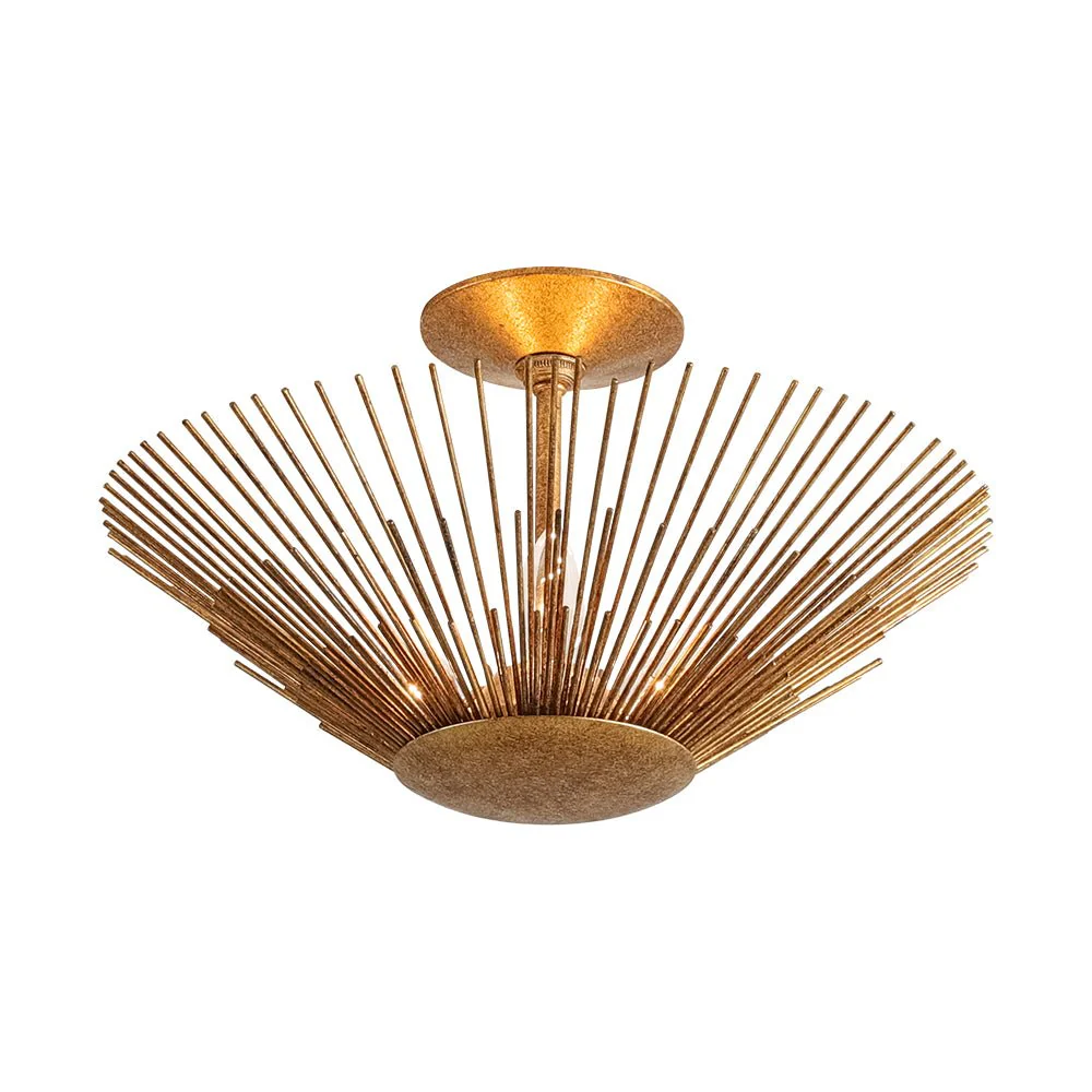 Radiant Antique Gild Gold Foiled Sunburst Round Semi Flush Mount - Image 7