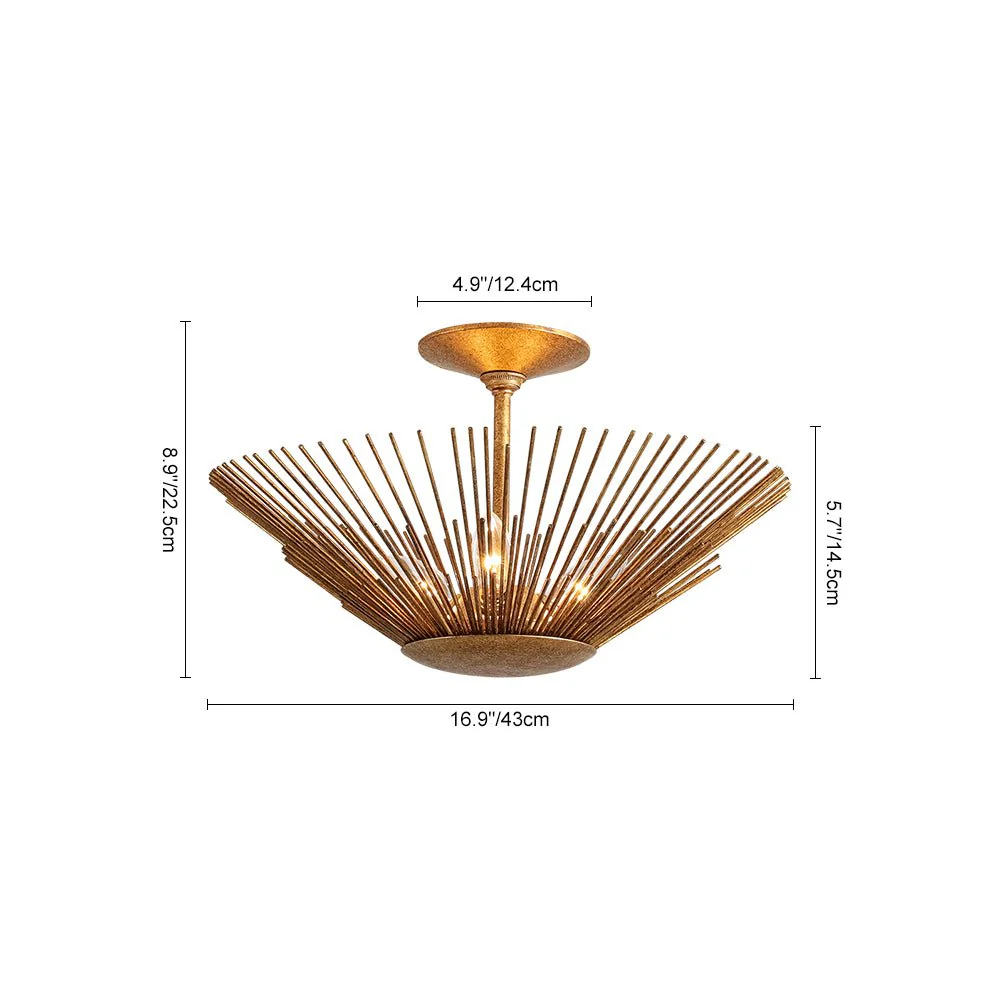Radiant Antique Gild Gold Foiled Sunburst Round Semi Flush Mount - Image 9