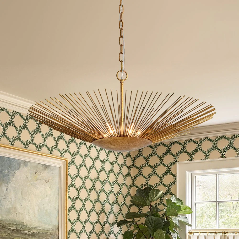 Radiant Luxe Antique Gild Gold Foiled Oversized Sunburst Chandelier