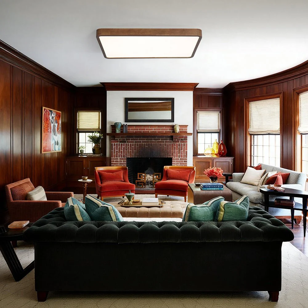 Rectangle Walnut Dimmable LED Flush Mount Ceiling Light - Image 2