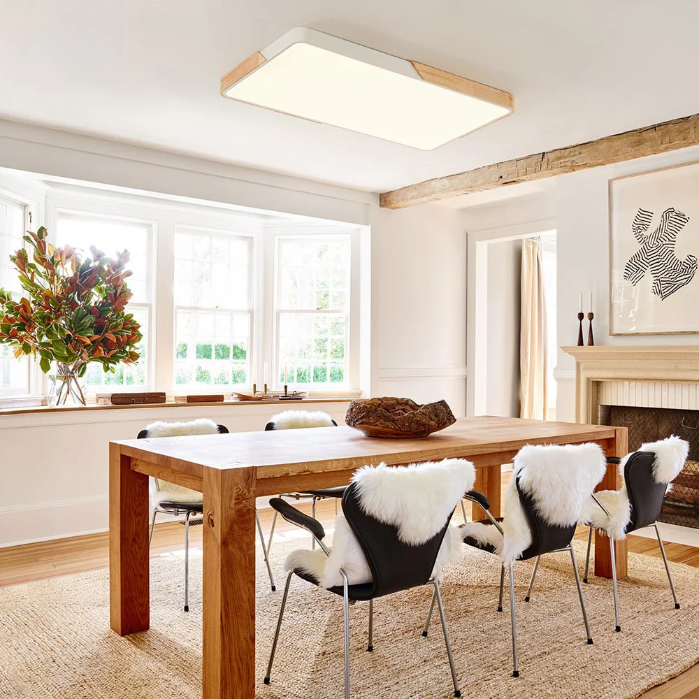 Rectangle Wood Dimmable LED Flush Mount Ceiling Light - Image 2