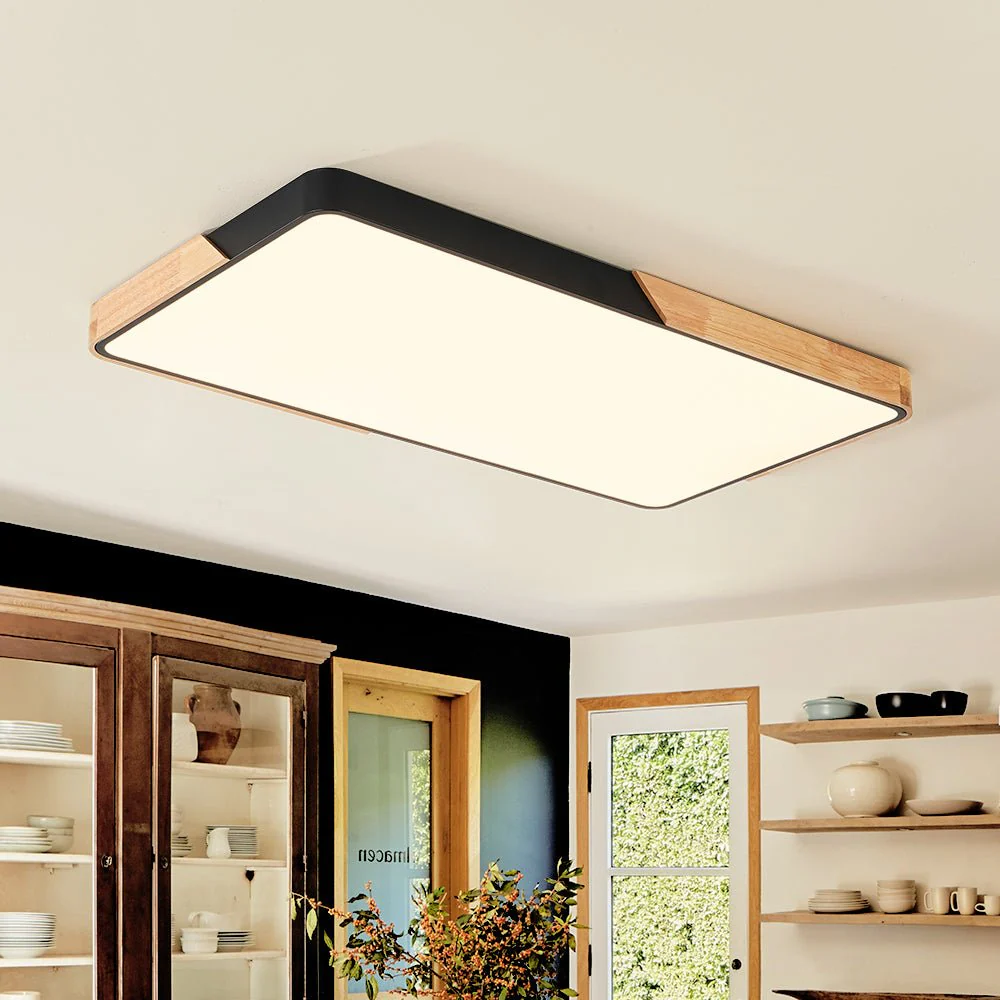 Rectangle Wood Dimmable LED Flush Mount Ceiling Light - Image 3