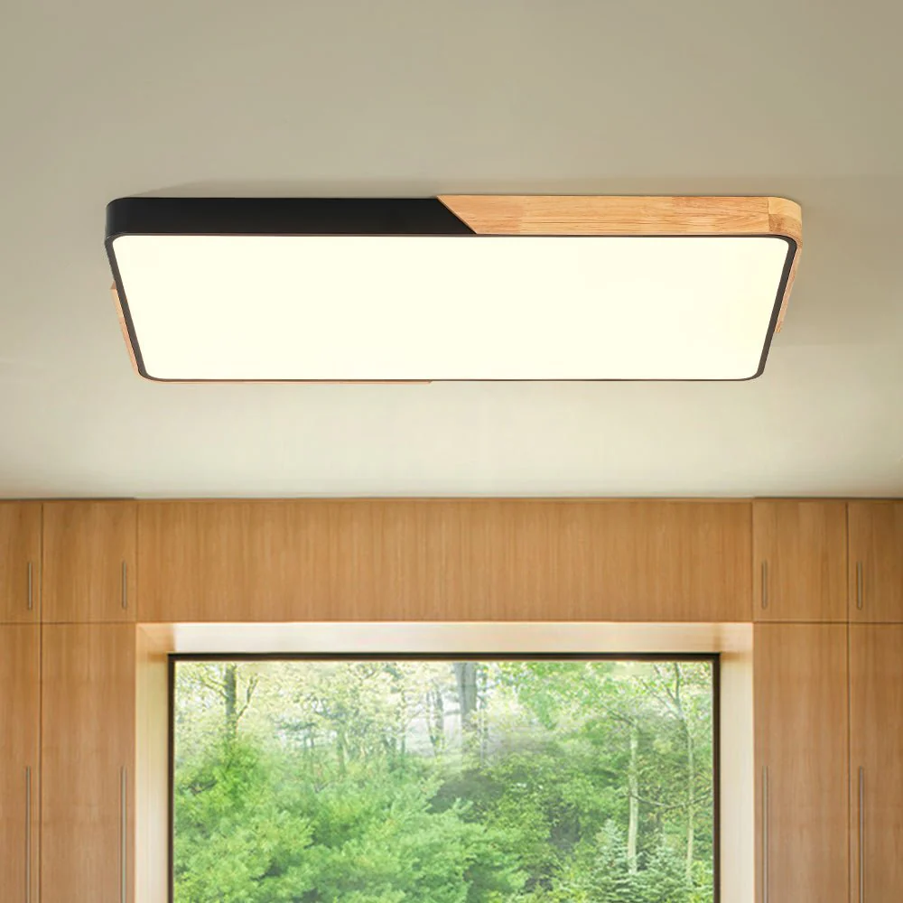 Rectangle Wood Dimmable LED Flush Mount Ceiling Light - Image 5