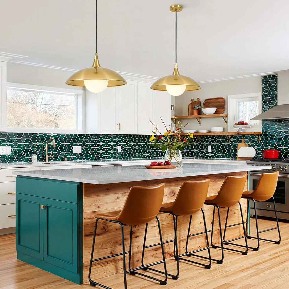Retro 1-Light Brass Iron Flat Dome Kitchen Pendant - Image 2