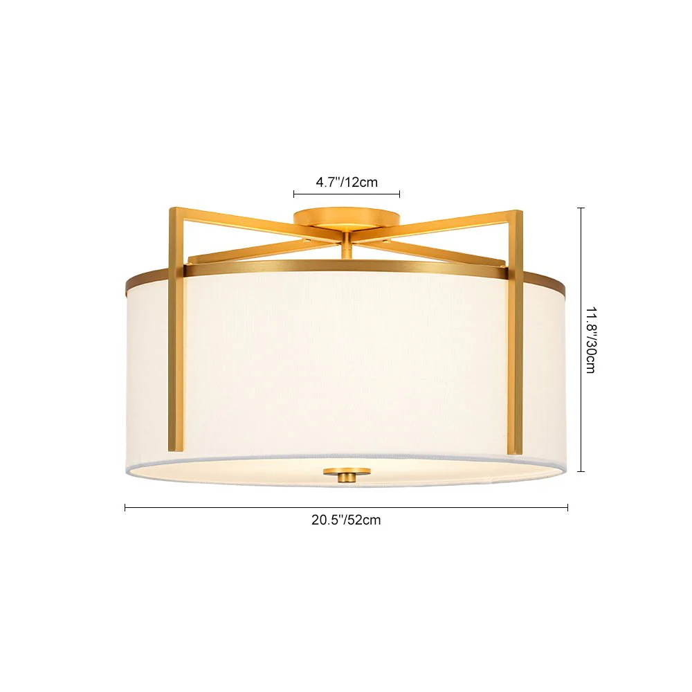 Retro Wide Drum Round Linen Cage Semi Flush Mount - Image 3