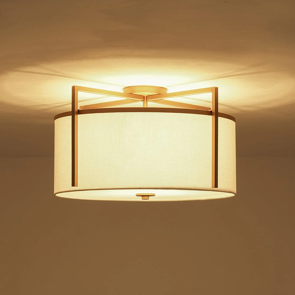 Retro Wide Drum Round Linen Cage Semi Flush Mount - Image 4