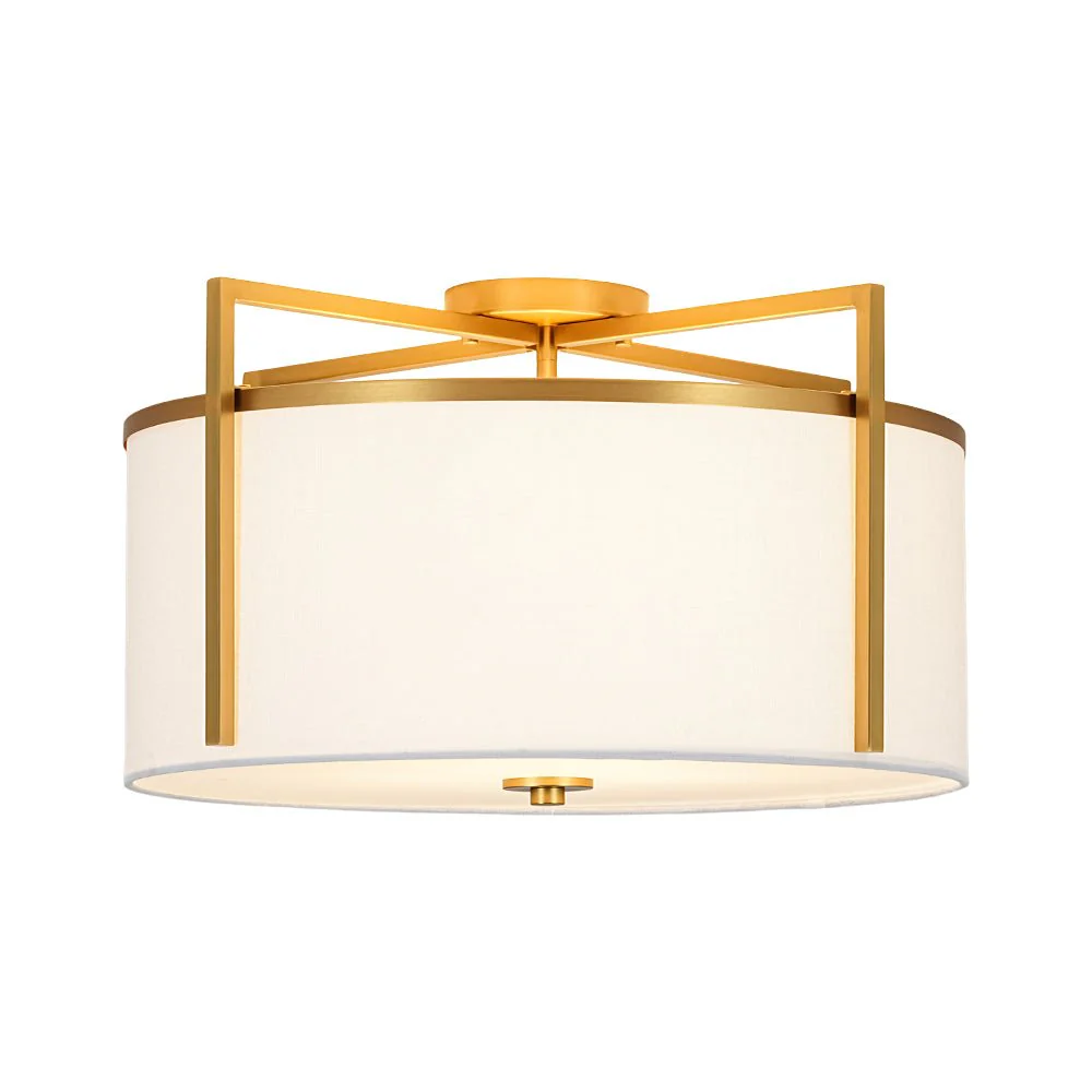 Retro Wide Drum Round Linen Cage Semi Flush Mount - Image 7