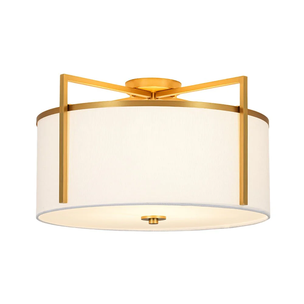 Retro Wide Drum Round Linen Cage Semi Flush Mount - Image 9