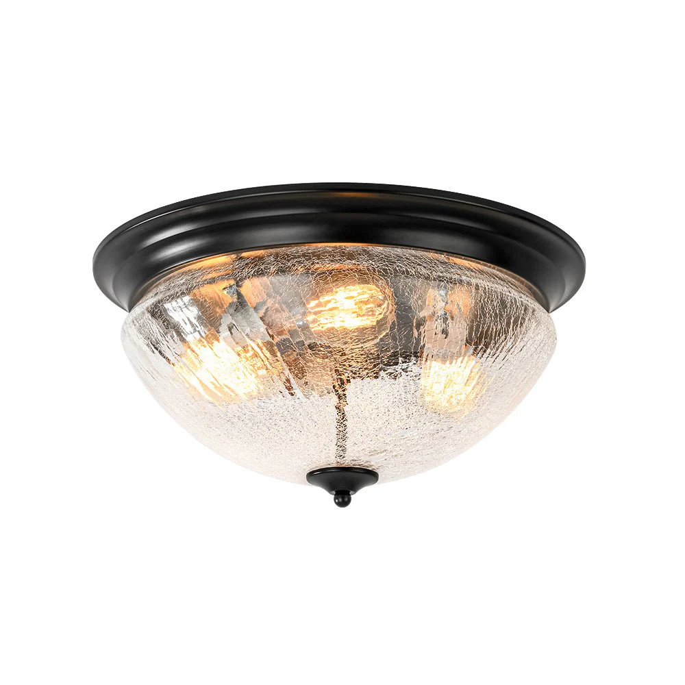 Round Textured Crackled Glass Flush Mount Ceiling Light - Image 5