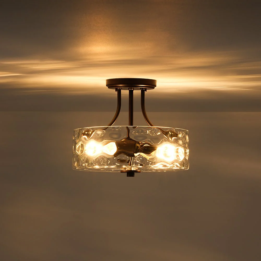Round Drum Hammered Glass Semi Flush Mount - Image 11