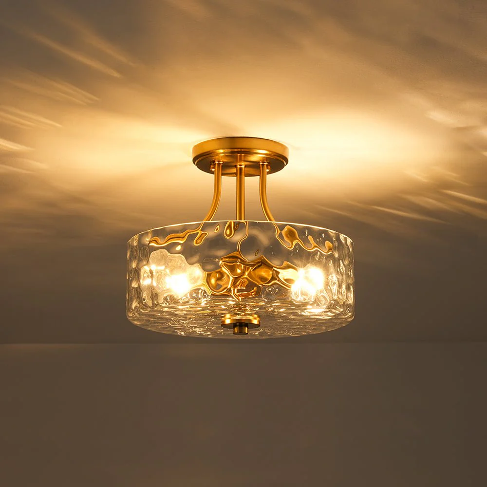 Round Drum Hammered Glass Semi Flush Mount - Image 14