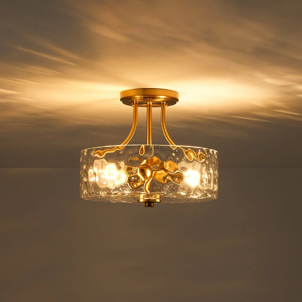 Round Drum Hammered Glass Semi Flush Mount - Image 15