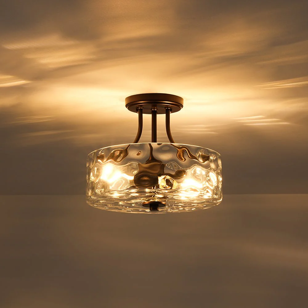 Round Drum Hammered Glass Semi Flush Mount - Image 16