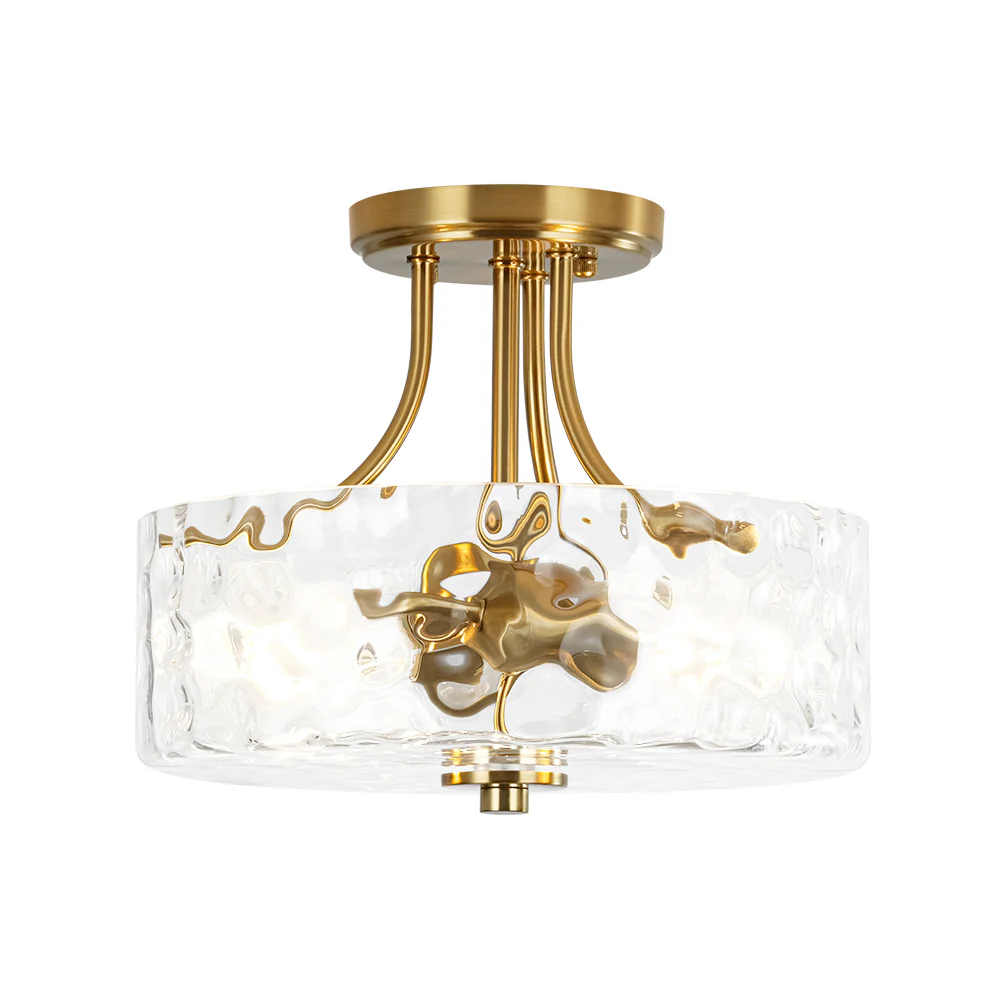 Round Drum Hammered Glass Semi Flush Mount - Image 17