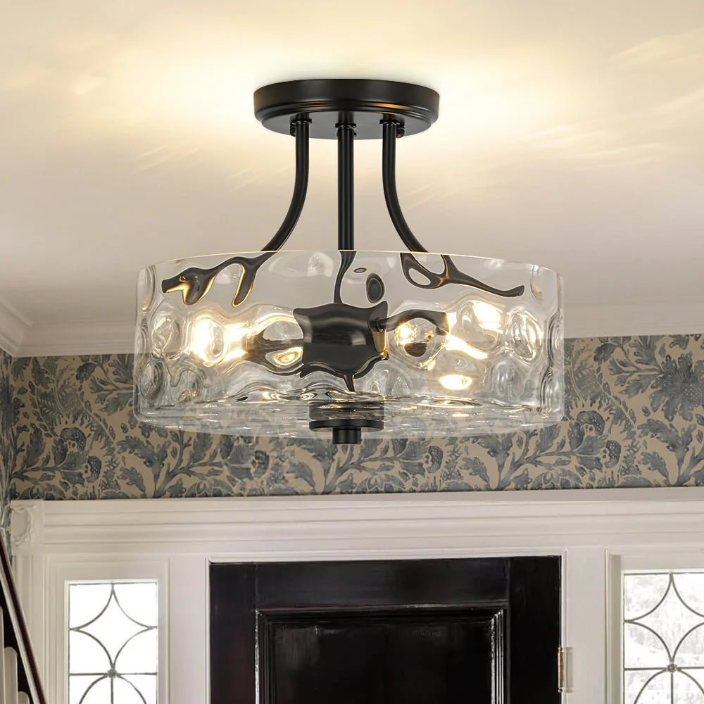 Round Drum Hammered Glass Semi Flush Mount - Image 2